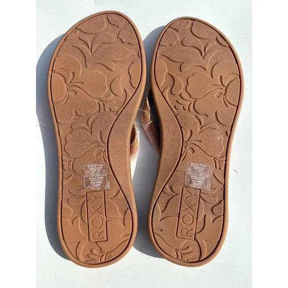 Roxy Colbee Flip Flop Sandals Womens 5 Brown Pink Woven  NEW - Picture 4 of 4